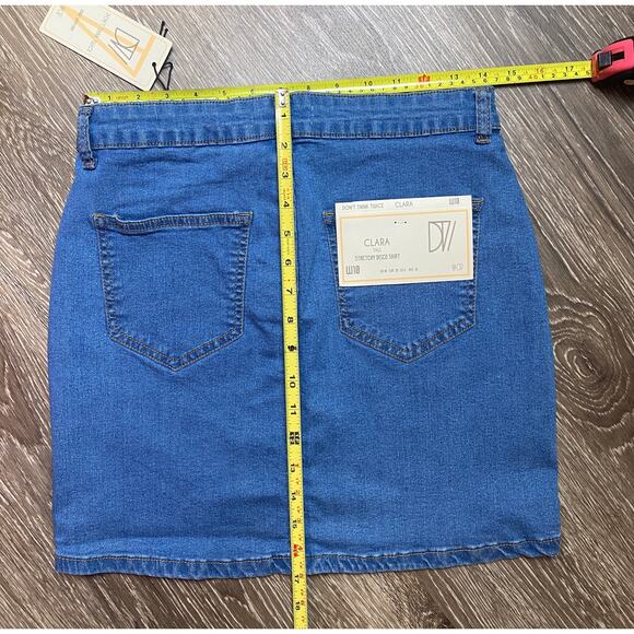 New 6 ASOS Medium Wash High Rise Stretch Denim Mini Skirt Jean Pockets Vintage - Picture 6 of 6